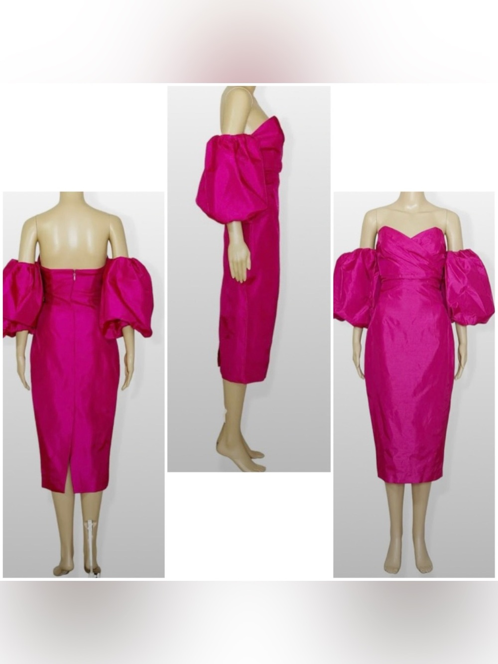 ALIEVA Tiffany Dupioni Puff Sleeve Maxi Dress, Hot Pink